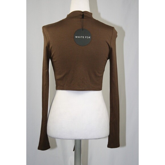 White Fox NWT Long Sleeve Open with Tie Front Festival Crop Top Stretchy Size S - Picture 4 of 9